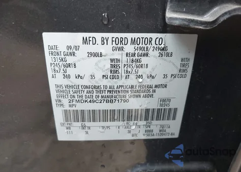 2007 Ford Edge Sel Plus z USA, uszkodzony, nr VIN 2FMDK49C27BB71790